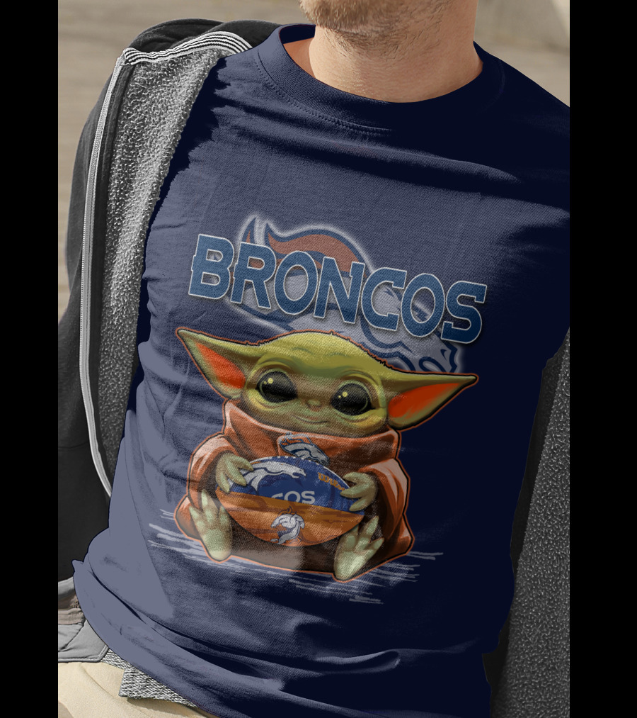 Yoda With Denver Broncos Football Baby Yoda Broncos T-Shirt