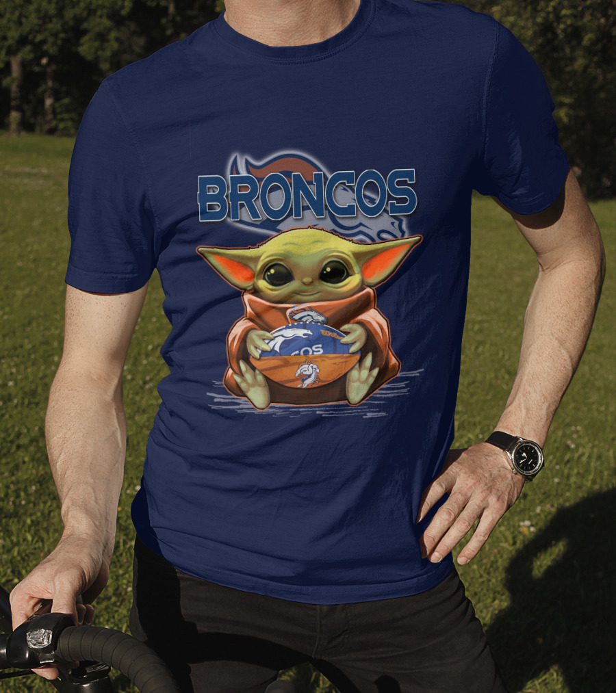 Yoda With Denver Broncos Football Baby Yoda Broncos T-Shirt