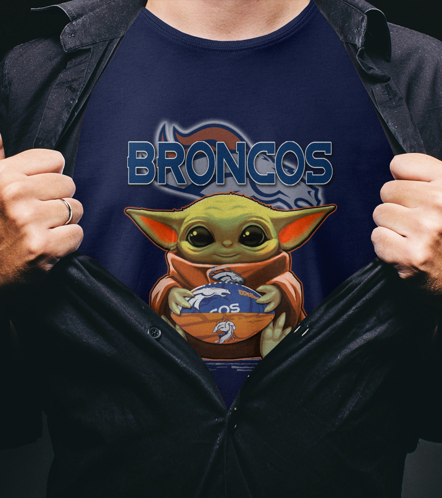 Yoda With Denver Broncos Football Baby Yoda Broncos T-Shirt