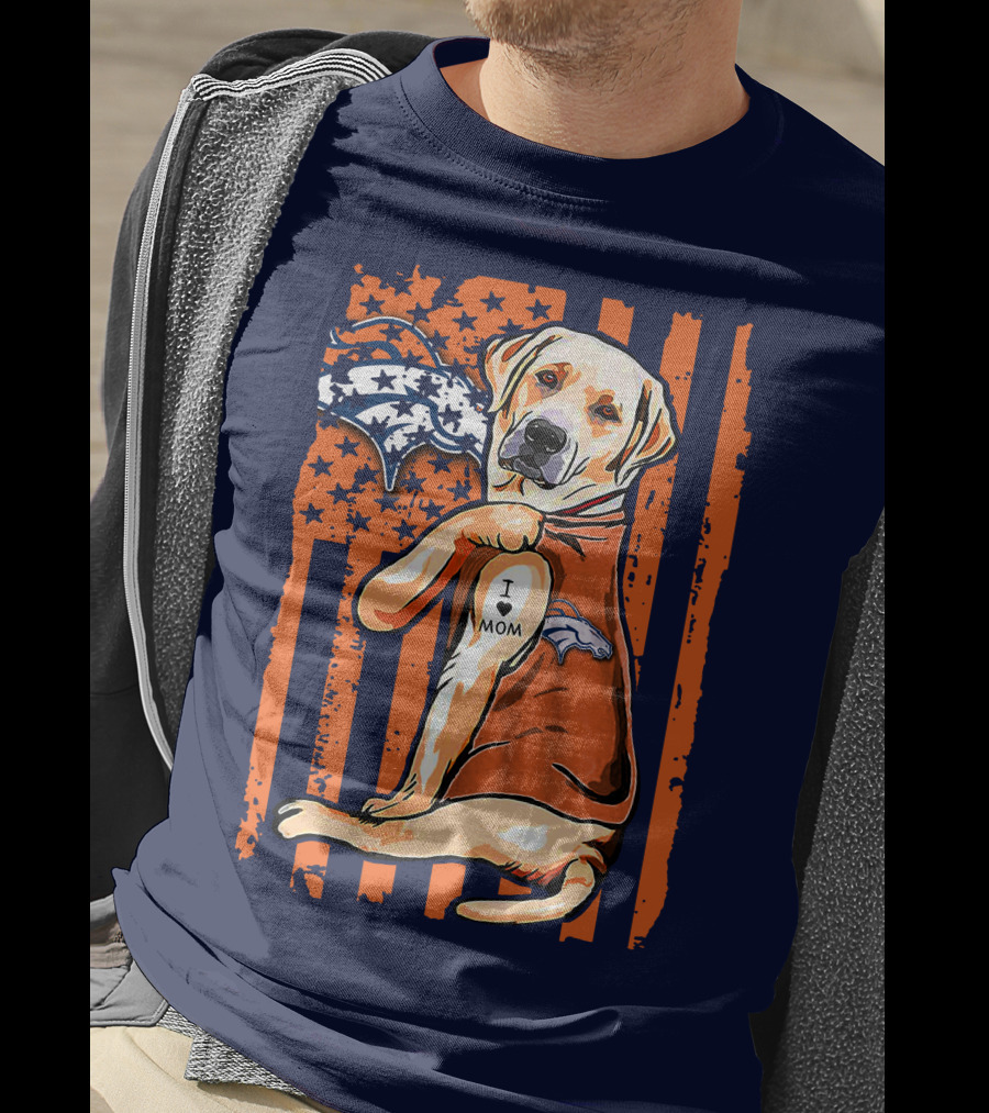 Labrador Retriever I Love Mom Denver Broncos Fan Flag T-Shirt
