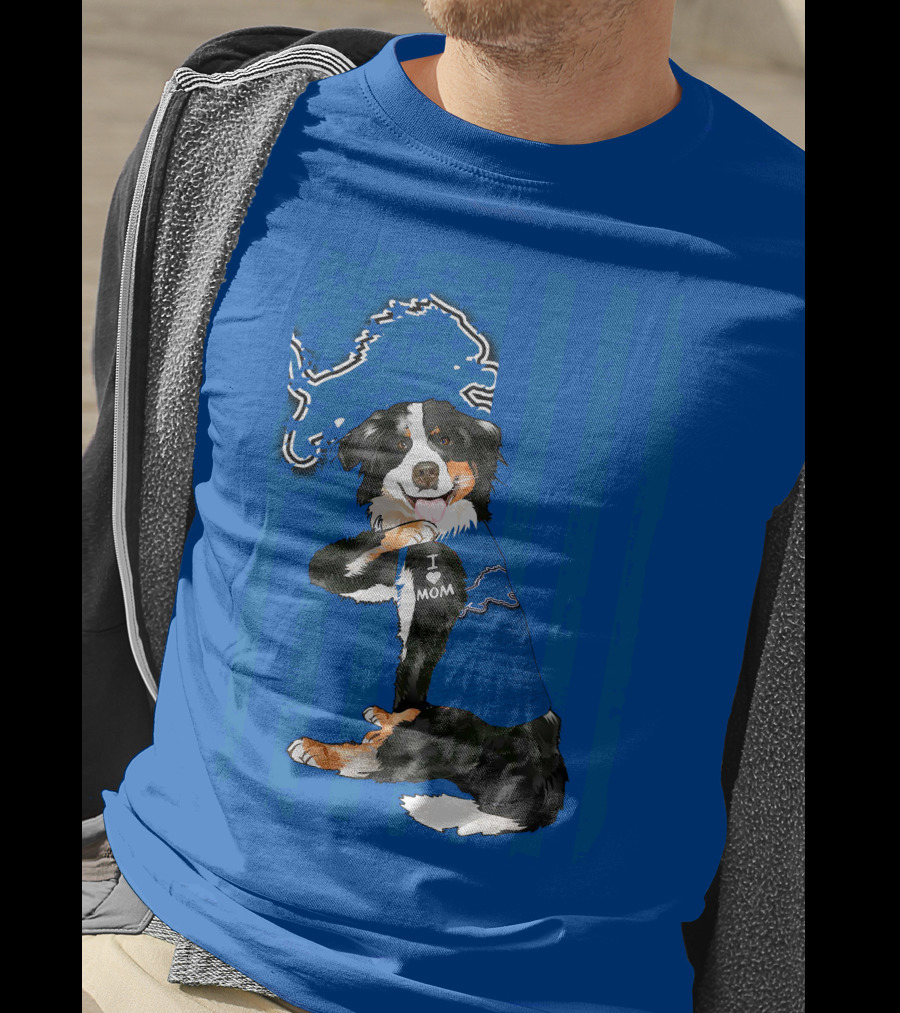 I Love Mom Border Collie Detroit Lions Fan T-Shirt