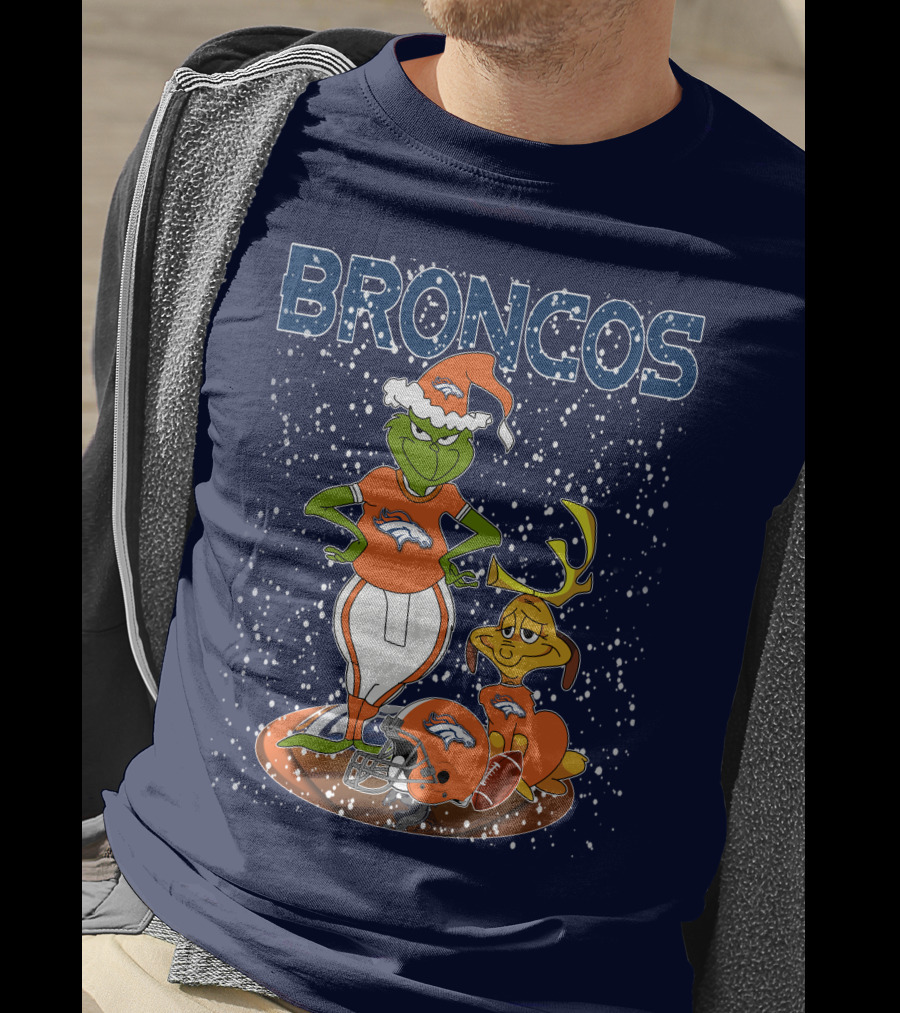 Grinchxmas Broncos Christmas Football Grinch And Max T-Shirt
