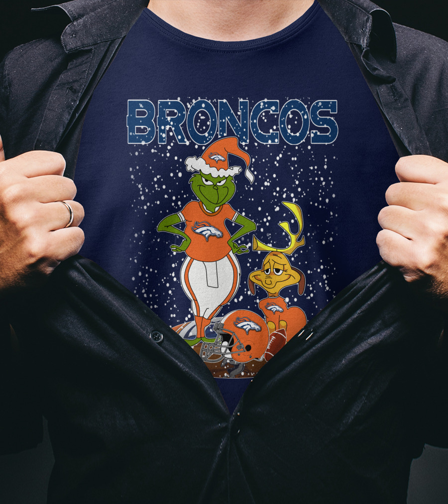 Grinchxmas Broncos Christmas Football Grinch And Max T-Shirt