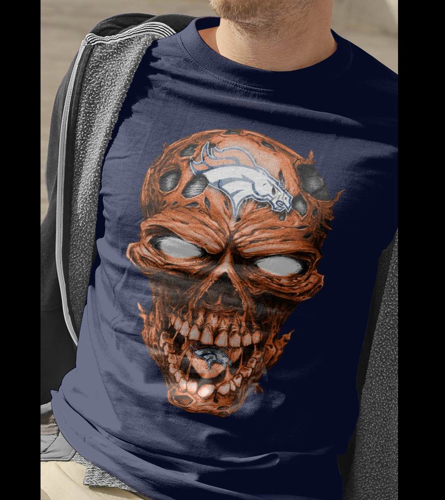 Skull V2 Denver Broncos Logo Grinning Horror T-Shirt
