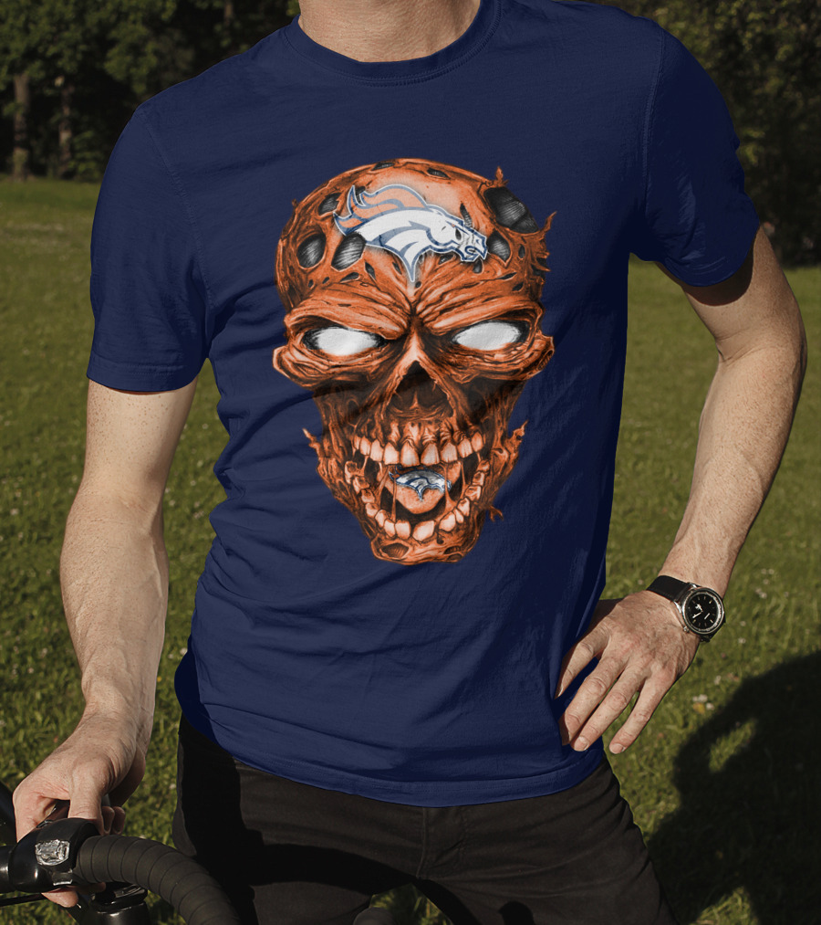 Skull V2 Denver Broncos Logo Grinning Horror T-Shirt