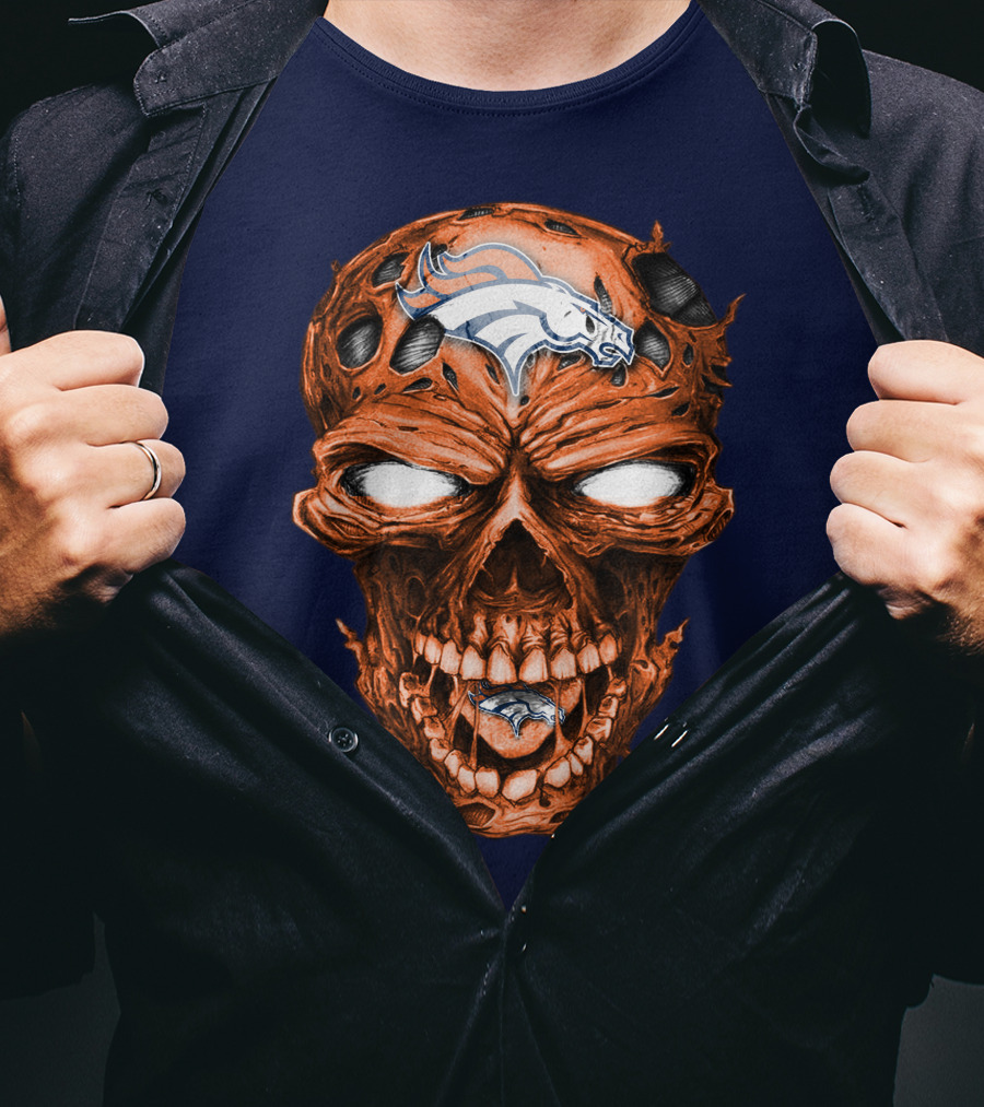 Skull V2 Denver Broncos Logo Grinning Horror T-Shirt