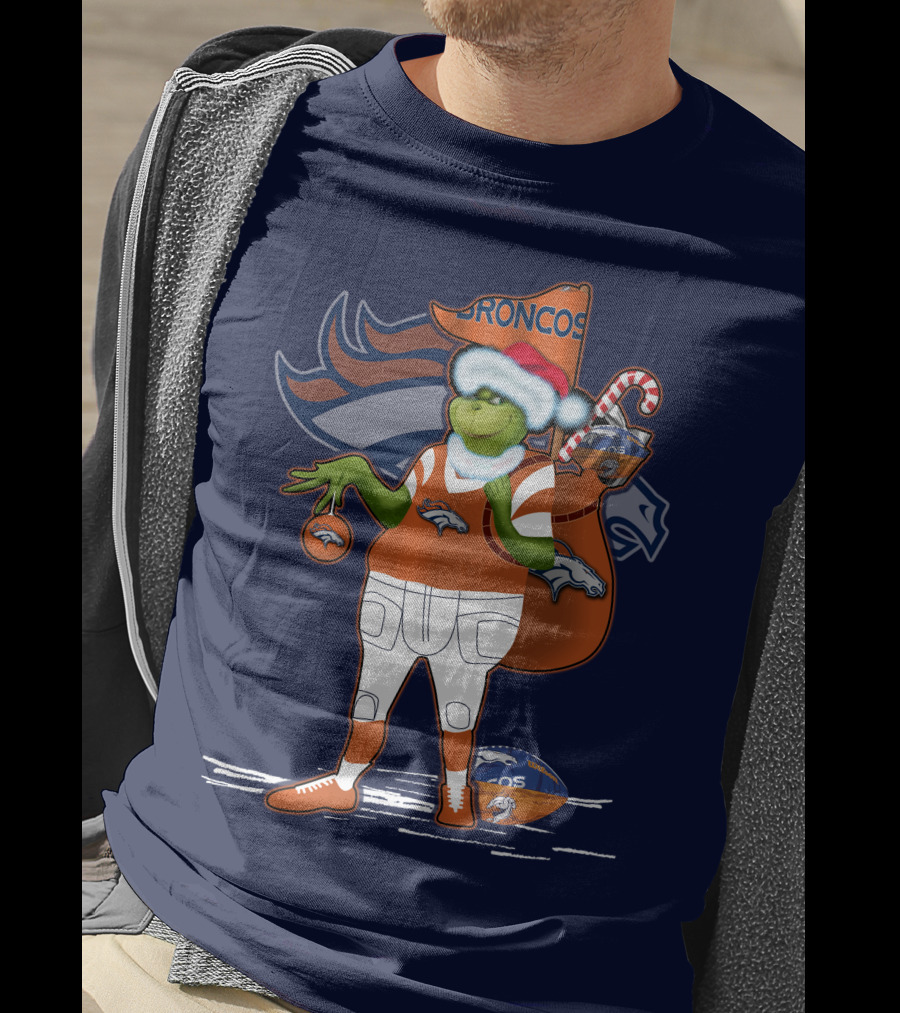 Grinchxmas Denver Broncos Holiday Football Theme T-Shirt