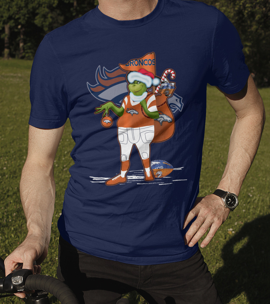 Grinchxmas Denver Broncos Holiday Football Theme T-Shirt