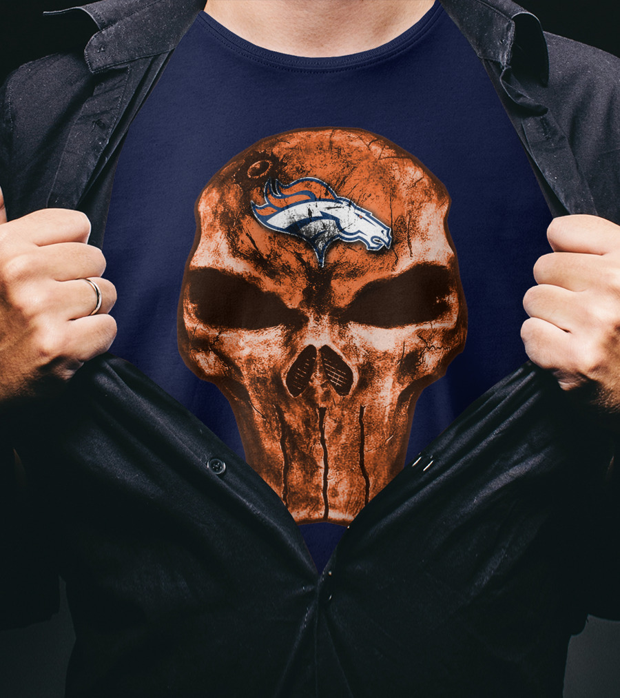 Skull Denver Broncos Logo Skull T-Shirt
