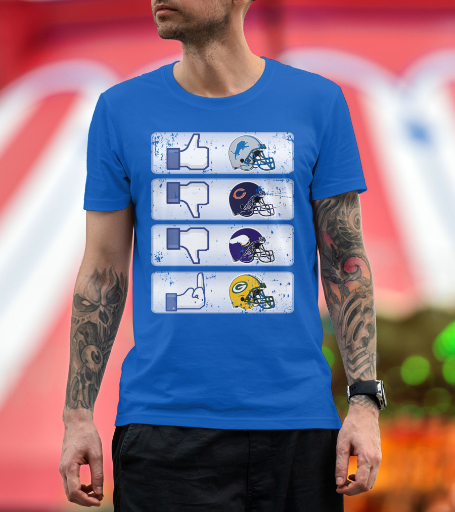 Detroit Lions Thumbs Up Chicago Bears Minnesota Vikings Green Bay Packers Football Helmets Thumbs Down Gesture T-Shirt