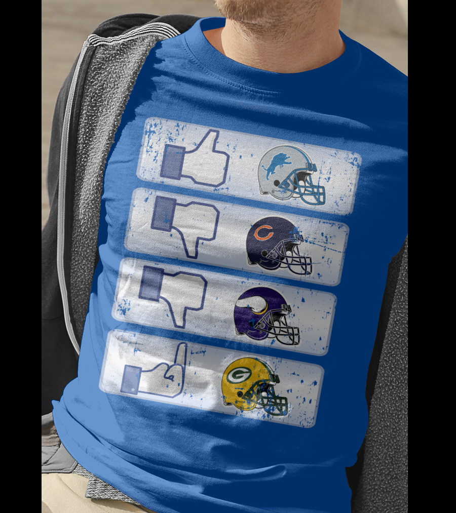 Detroit Lions Thumbs Up Chicago Bears Minnesota Vikings Green Bay Packers Football Helmets Thumbs Down Gesture T-Shirt