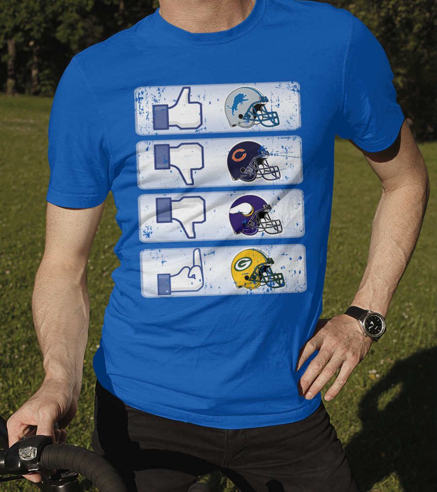 Detroit Lions Thumbs Up Chicago Bears Minnesota Vikings Green Bay Packers Football Helmets Thumbs Down Gesture T-Shirt
