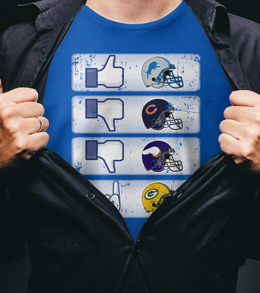 Detroit Lions Thumbs Up Chicago Bears Minnesota Vikings Green Bay Packers Football Helmets Thumbs Down Gesture T-Shirt