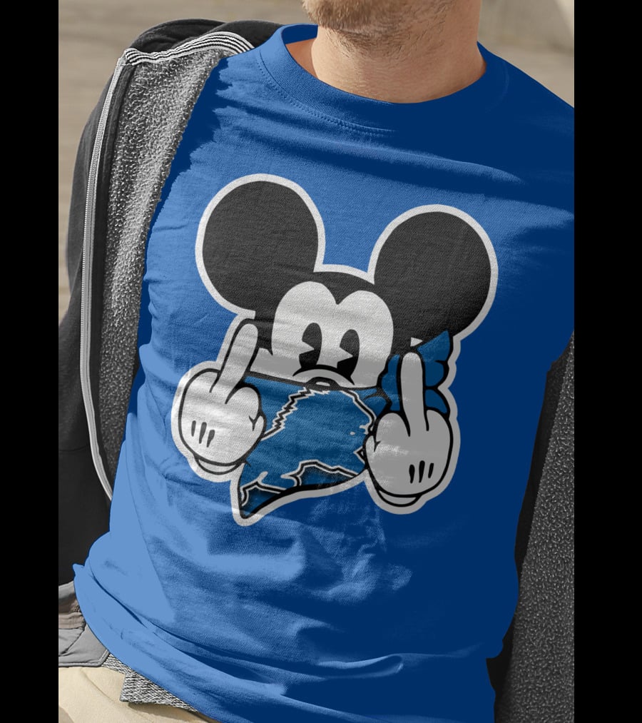 Detroit Lions 53 Mickey Mouse Gesture Blue Bandana T-Shirt
