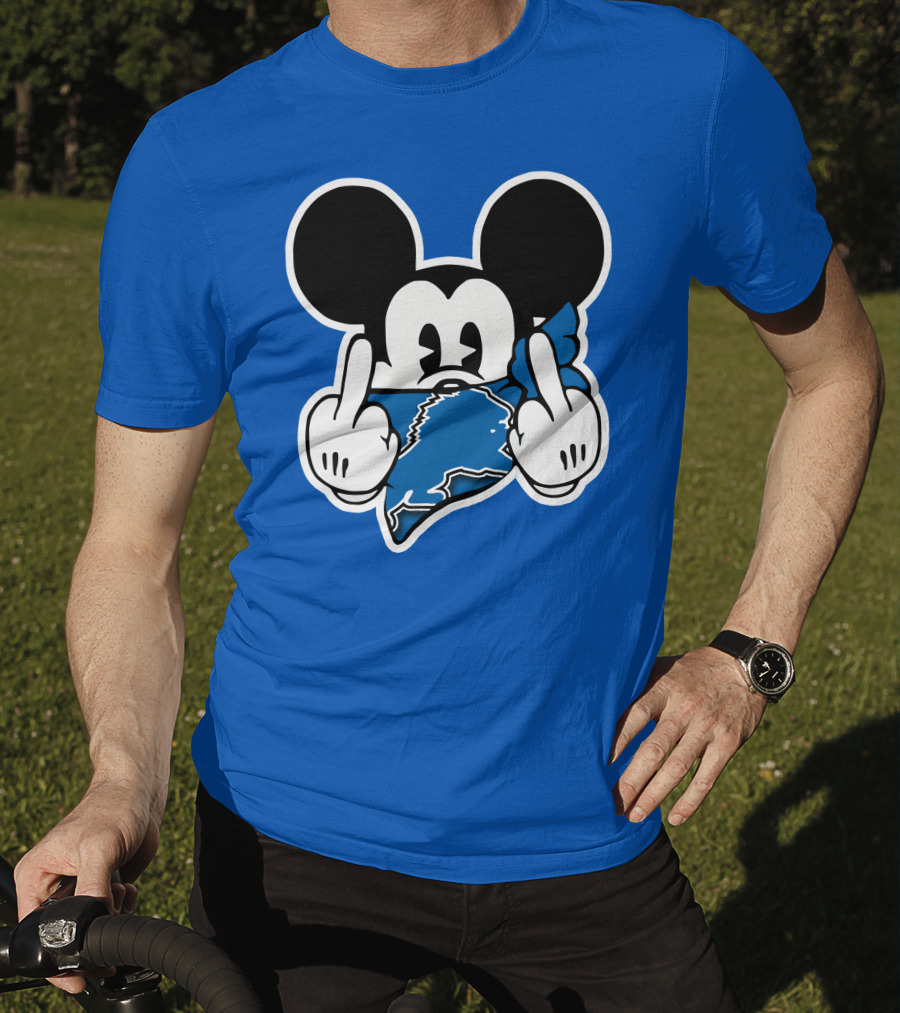 Detroit Lions 53 Mickey Mouse Gesture Blue Bandana T-Shirt