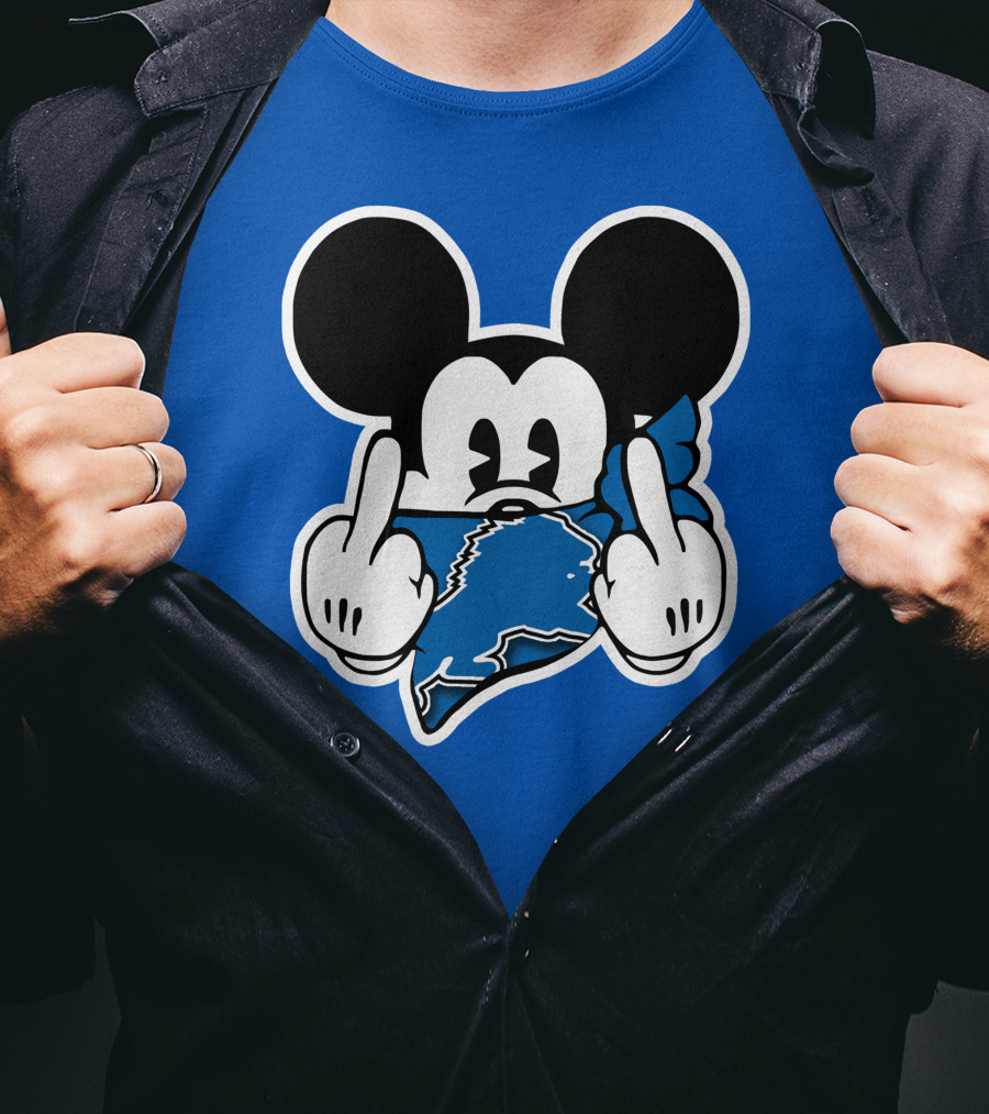 Detroit Lions 53 Mickey Mouse Gesture Blue Bandana T-Shirt