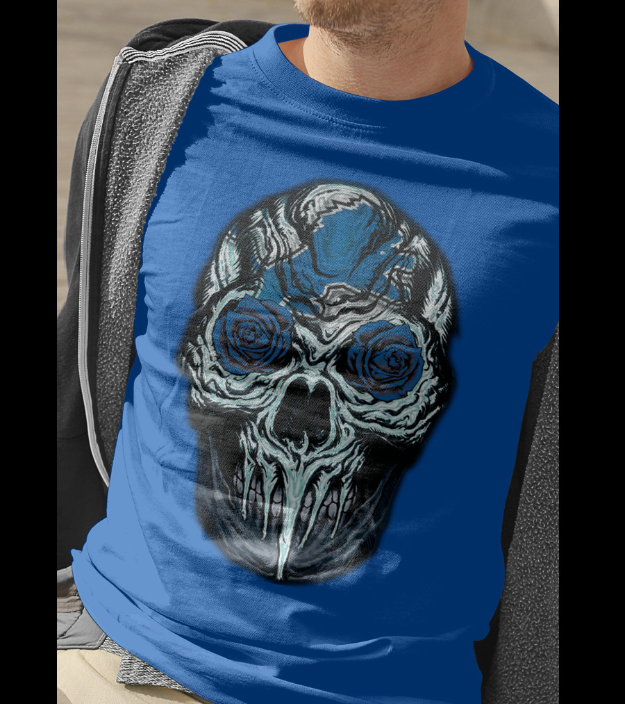 Detroit Lions 57 Skull Blue Roses T-Shirt