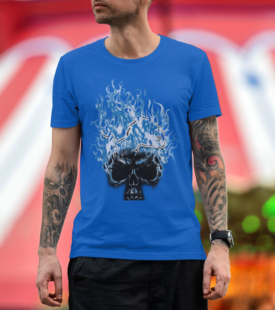 Detroit Lions Flaming Skull T-Shirt