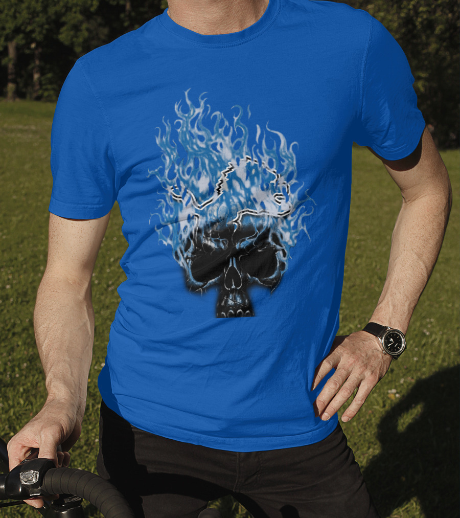 Detroit Lions Flaming Skull T-Shirt