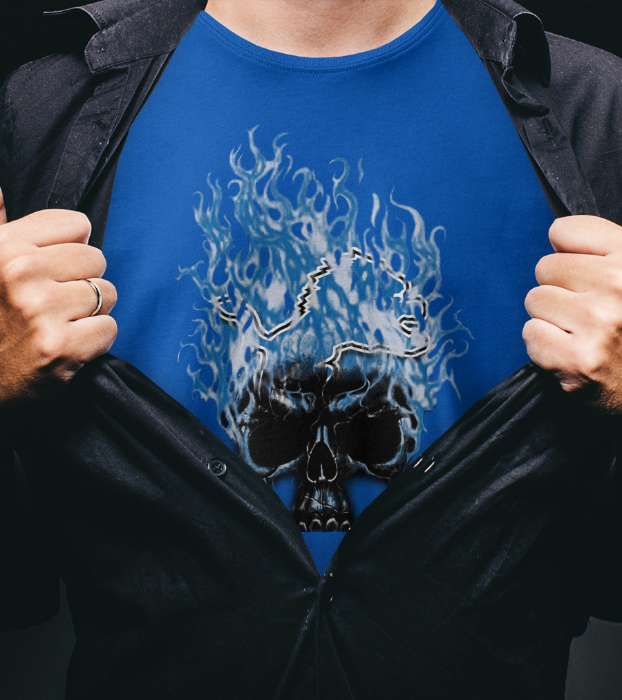 Detroit Lions Flaming Skull T-Shirt