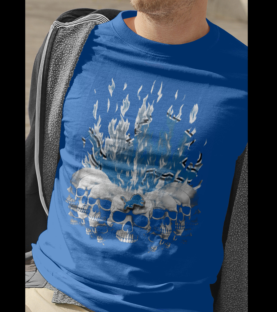 Detroit Lions 16 Flaming Skulls T-Shirt