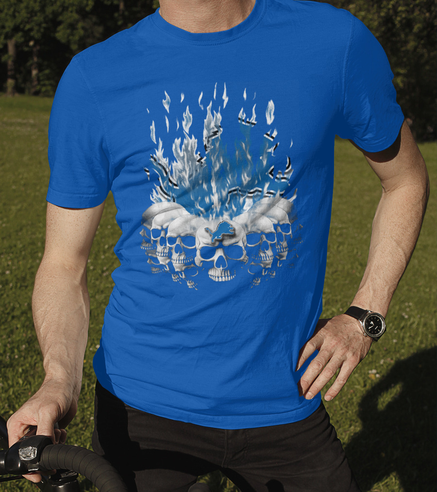 Detroit Lions 16 Flaming Skulls T-Shirt