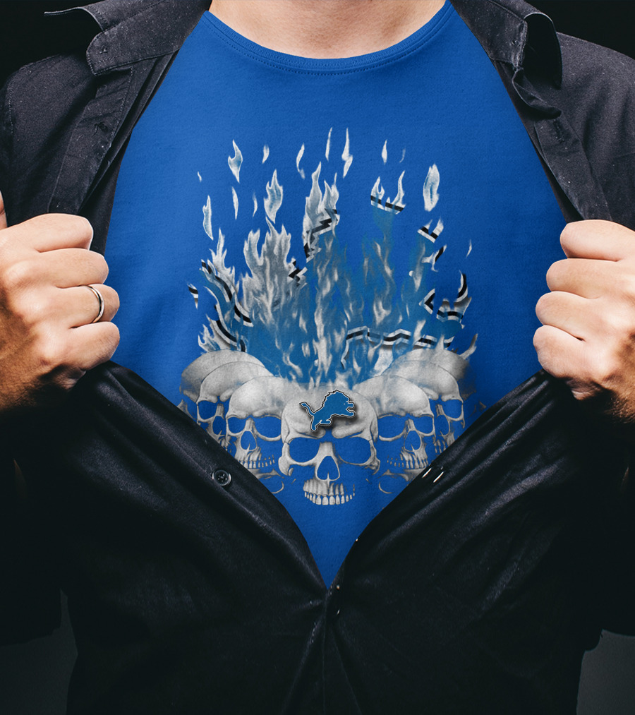 Detroit Lions 16 Flaming Skulls T-Shirt