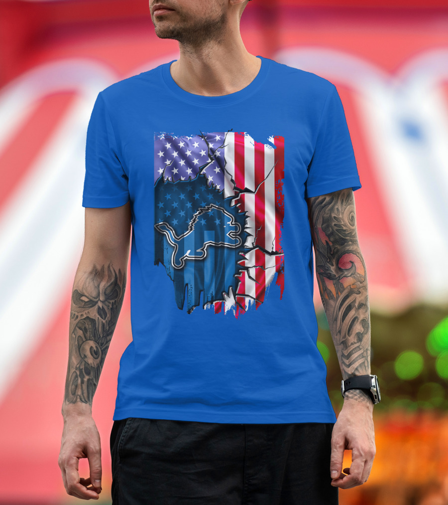 American Flag Detroit Lions Logo T-Shirt