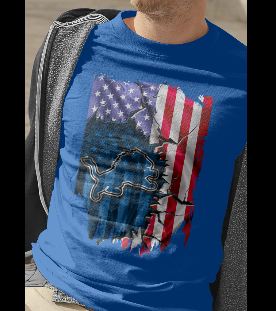 American Flag Detroit Lions Logo T-Shirt