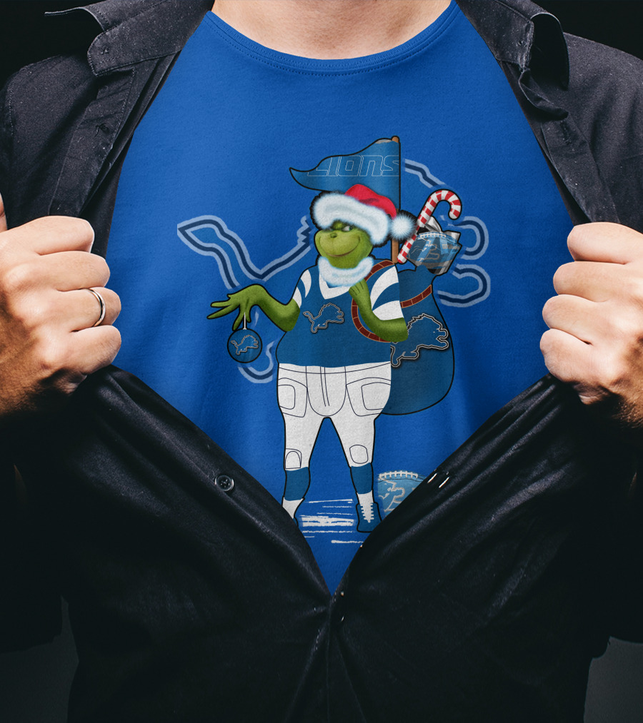 Grinchxmas Detroit Lions Football Holiday Santa Sack T-Shirt