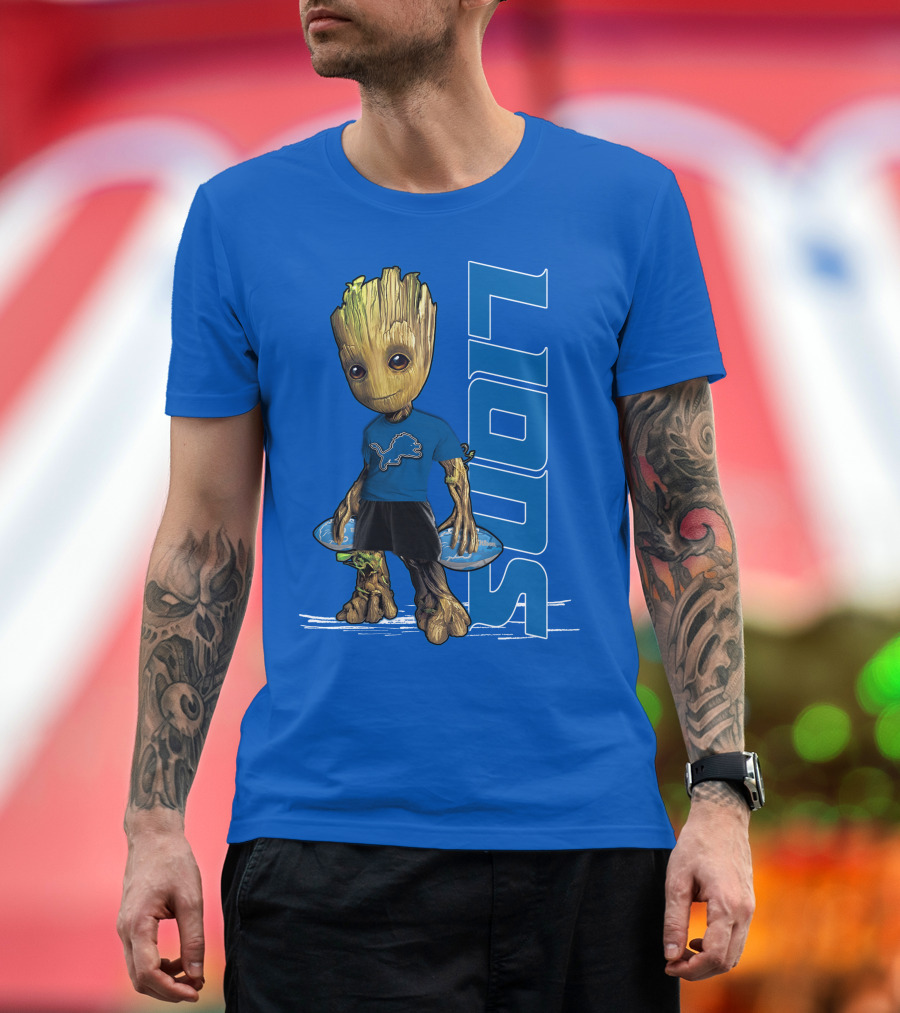 Groot V1 Detroit Lions Football Blue Character With Nfl T-Shirt