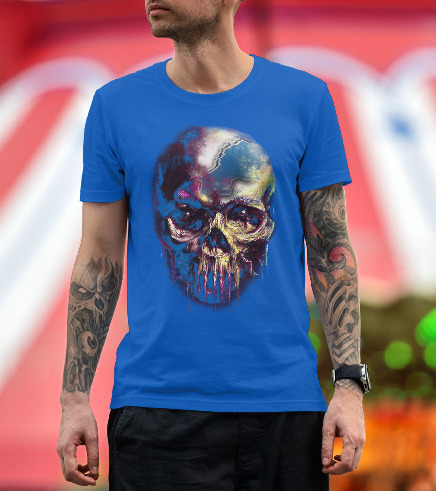 Detroit Lions 25 Skull Design With Blue T-Shirt