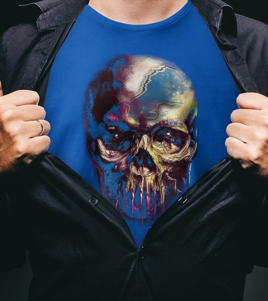 Detroit Lions 25 Skull Design With Blue T-Shirt
