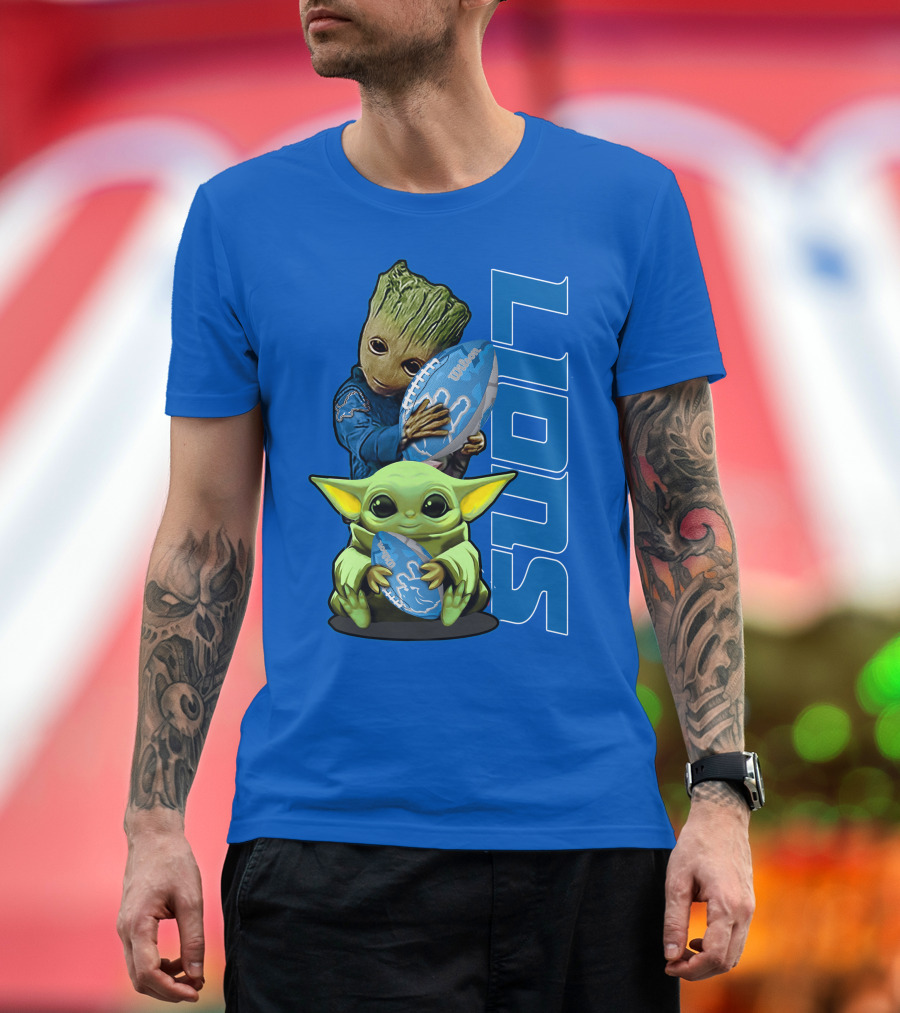 Grzd Detroit Lions Groot Baby Yoda Football Fans T-Shirt