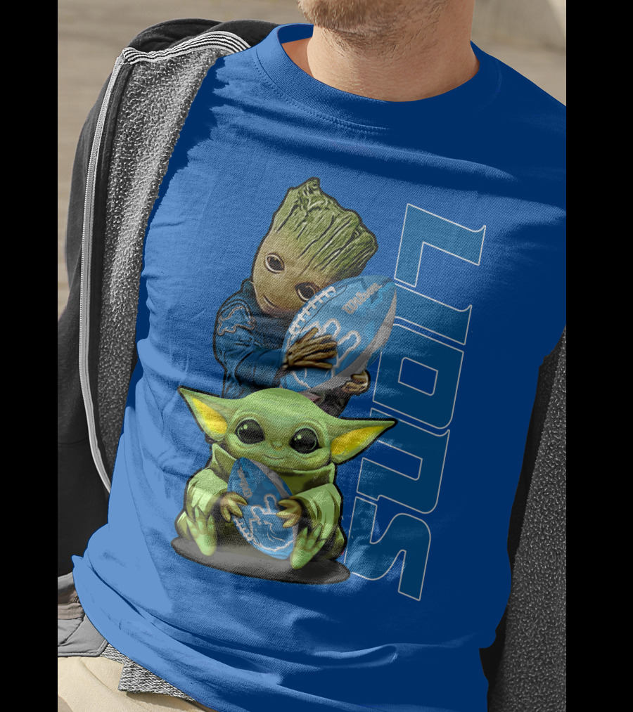 Grzd Detroit Lions Groot Baby Yoda Football Fans T-Shirt