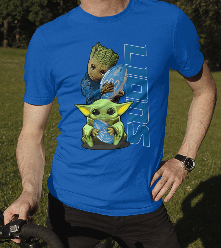 Grzd Detroit Lions Groot Baby Yoda Football Fans T-Shirt