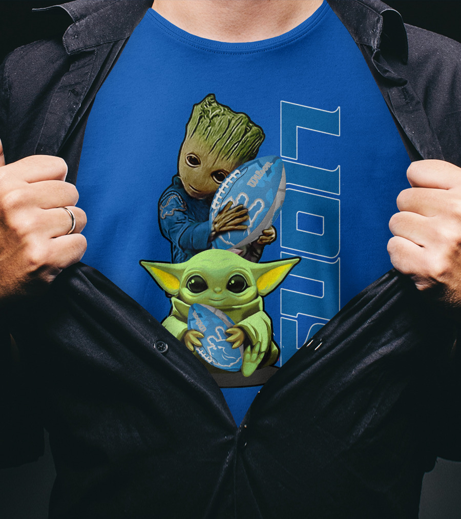Grzd Detroit Lions Groot Baby Yoda Football Fans T-Shirt