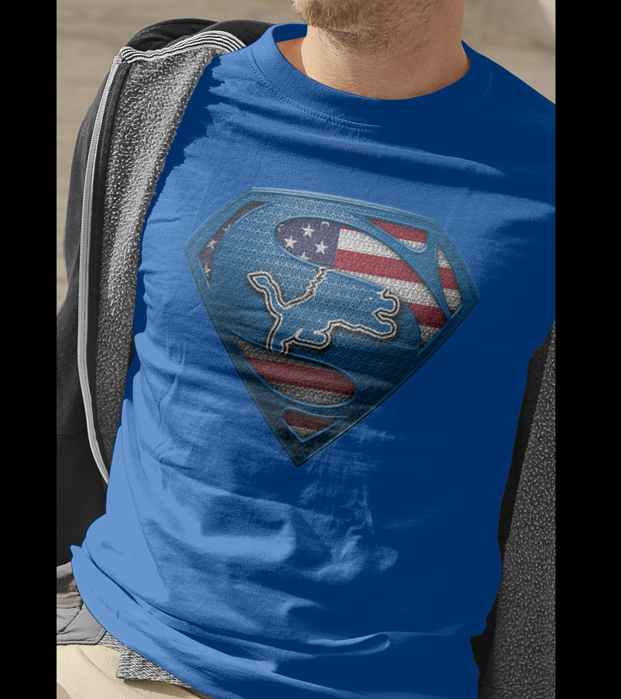 Spm Detroit Lions Superman Shield American Flag T-Shirt
