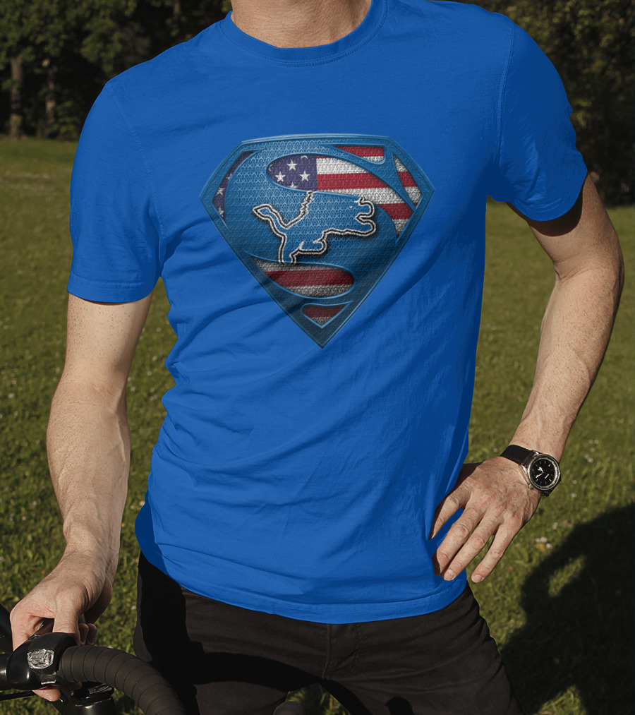 Spm Detroit Lions Superman Shield American Flag T-Shirt