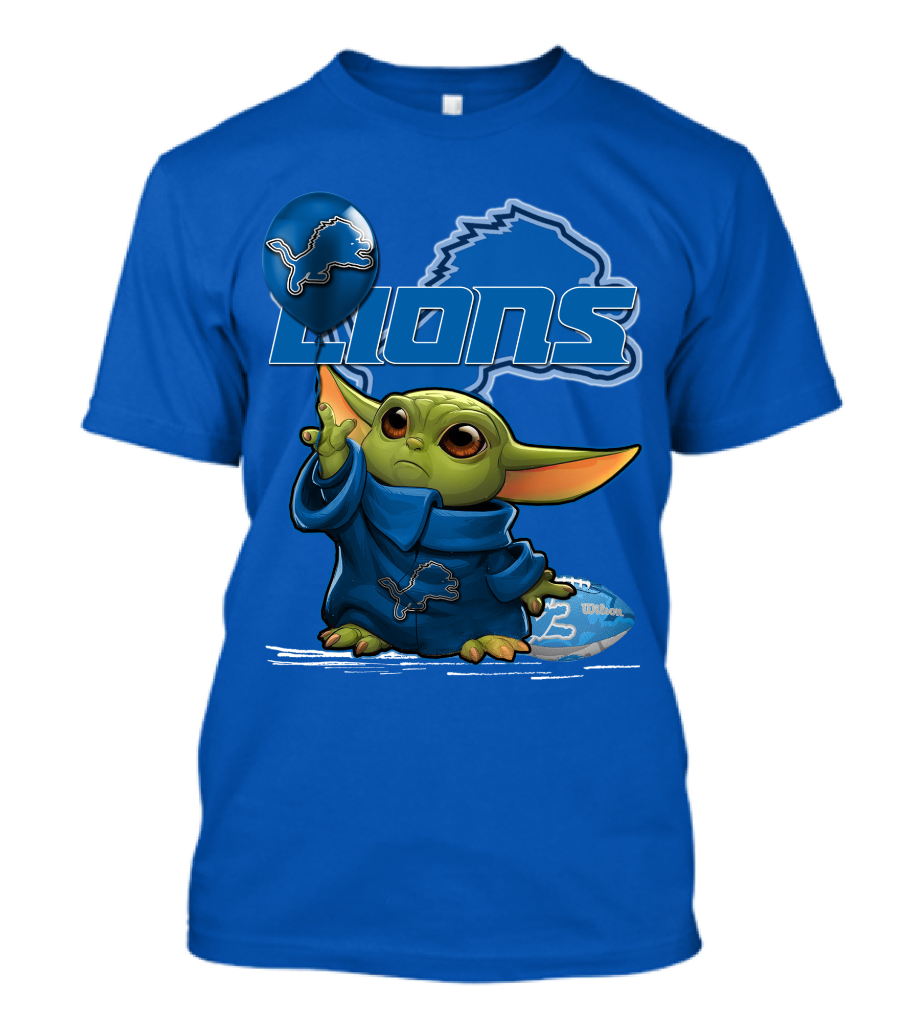 Yoda Detroit Lions Wilson Balloon Football Iconic Crossover T-Shirt