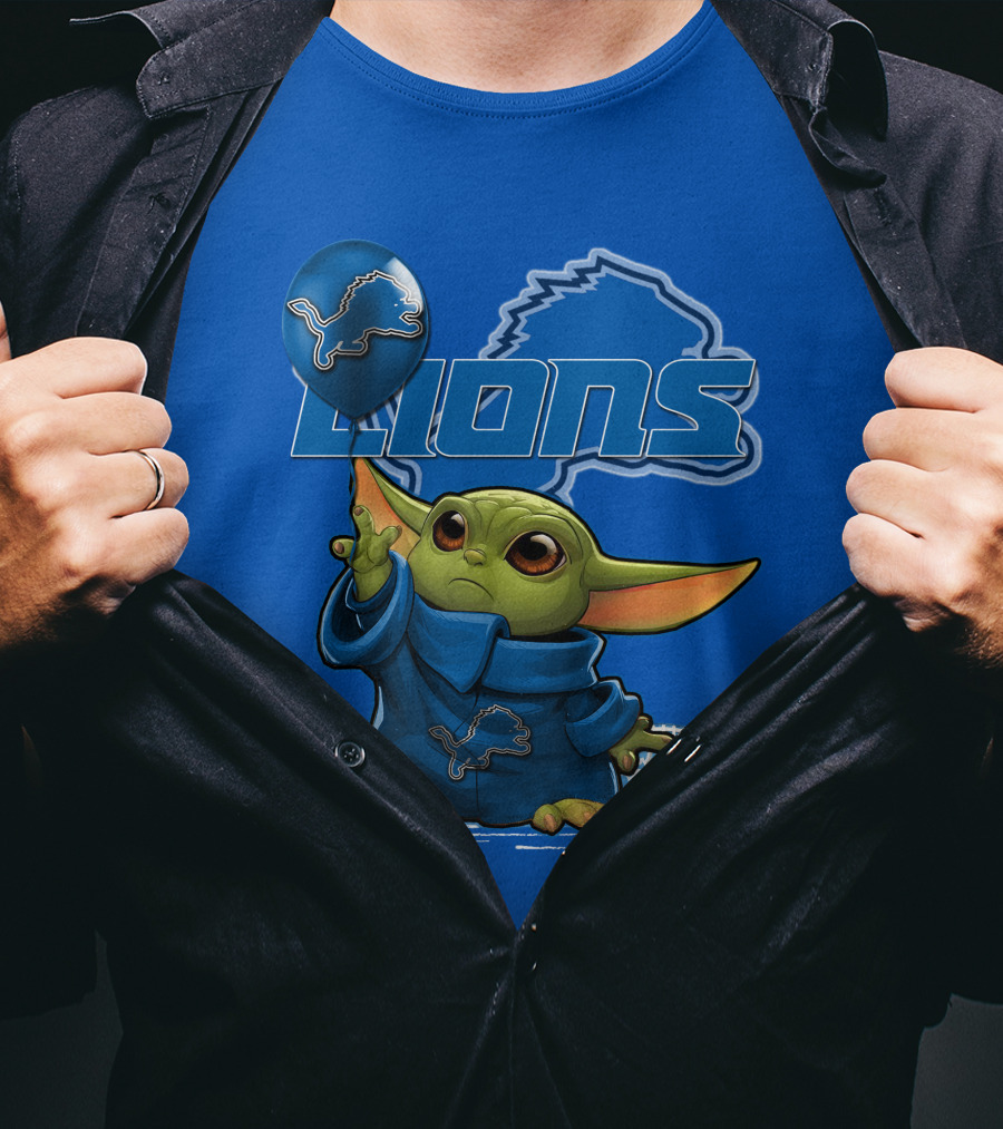 Yoda Detroit Lions Wilson Balloon Football Iconic Crossover T-Shirt