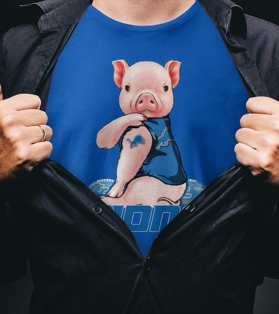 Pig With Detroit Lions T-Shirt