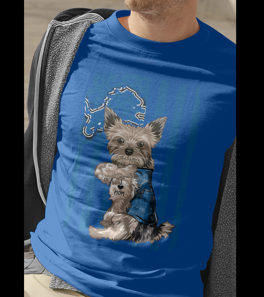 Yorkshire Terrier I Love Mom Detroit Lions T-Shirt