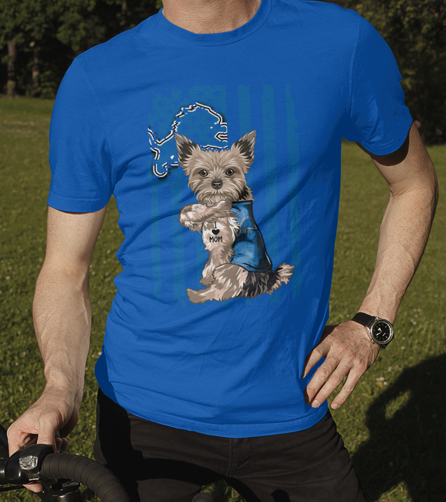 Yorkshire Terrier I Love Mom Detroit Lions T-Shirt