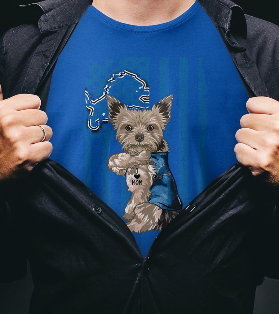 Yorkshire Terrier I Love Mom Detroit Lions T-Shirt