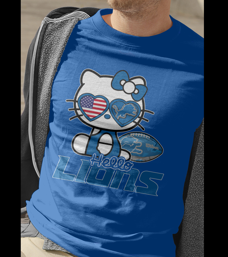 Hello Kitty Usa Detroit Lions Football Heart Glasses T-Shirt