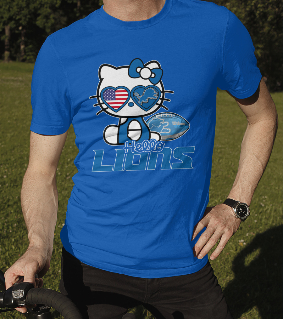 Hello Kitty Usa Detroit Lions Football Heart Glasses T-Shirt