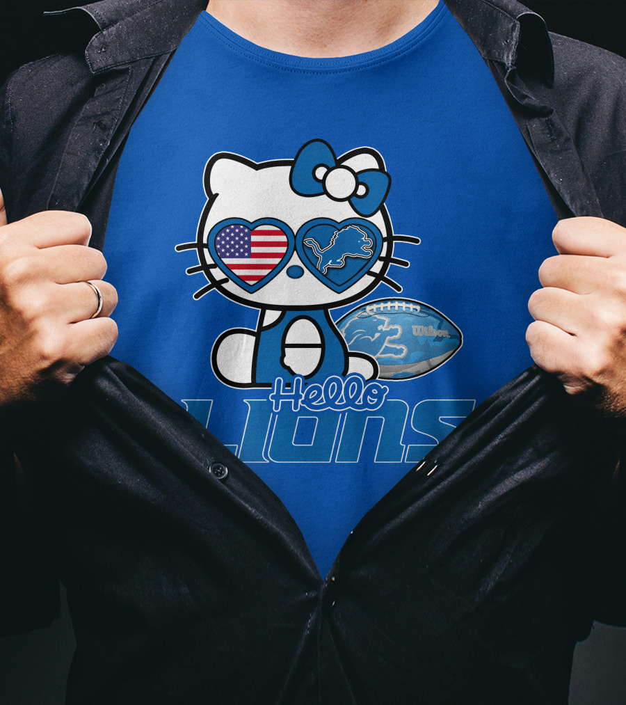 Hello Kitty Usa Detroit Lions Football Heart Glasses T-Shirt