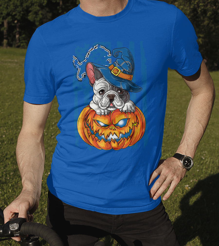 Hlw Bulldog DETROIT LIONS Halloween Bulldog Pumpkin Pajama Football Fan Gift T-Shirt