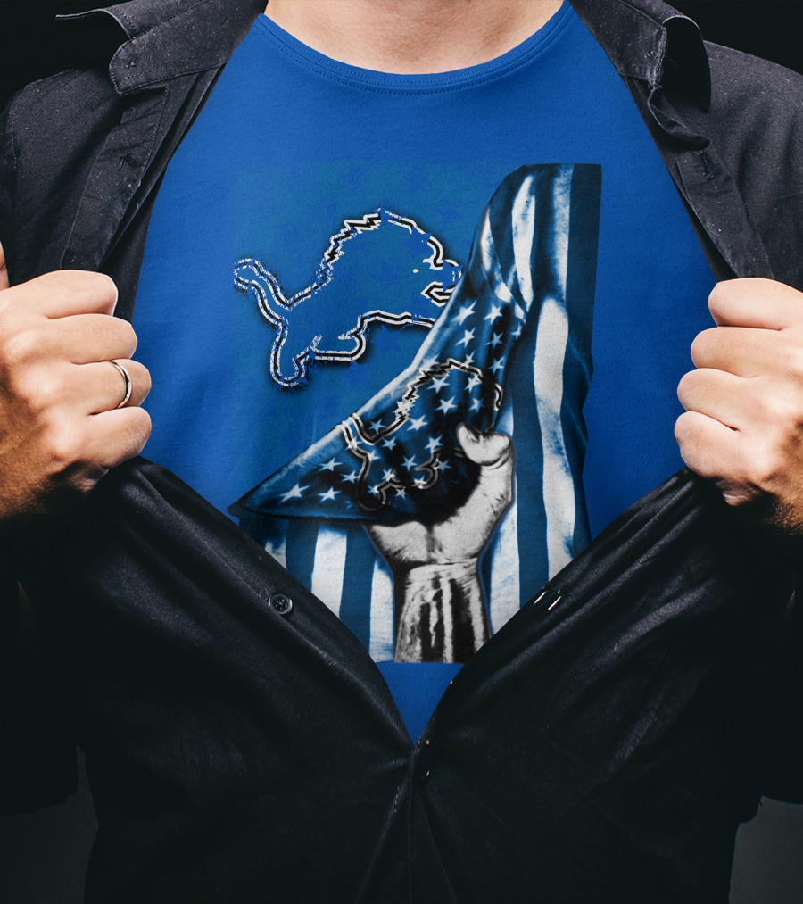 Flag Detroit Lions Stars Hand Lion T-Shirt